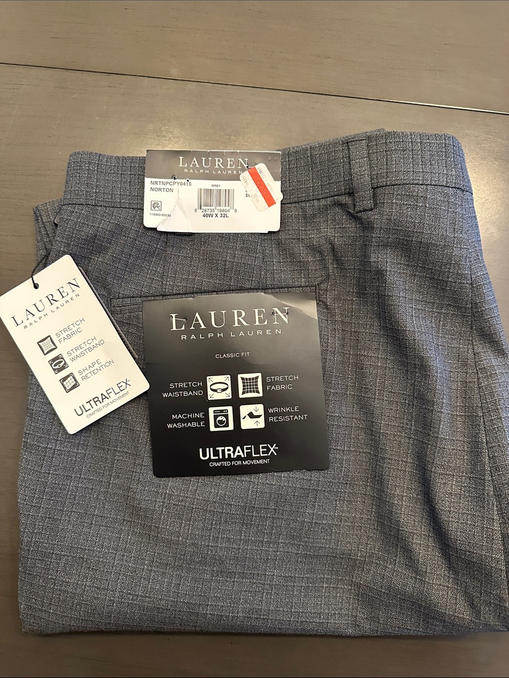 Lauren Ralph Lauren Grey Checked Ultraflex Dress Pants 40Wx32L